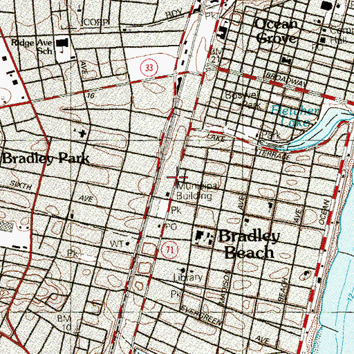 Topographic Map of Bradley Beach First Aid Squad, NJ