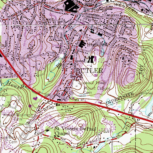 Topographic Map of Butler Fire Department Station 2, NJ