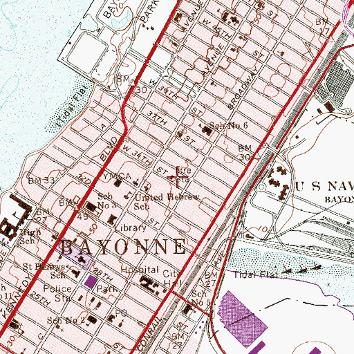 Topographic Map of Bayonne Fire Department Station 5, NJ