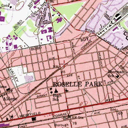 Topographic Map of Roselle Park Fire Department Engine 2, NJ