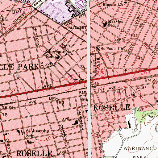 Topographic Map of Roselle Park Fire Department Engine 1, NJ