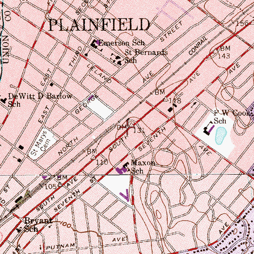 Topographic Map of Plainfield Fire Department Station 4, NJ