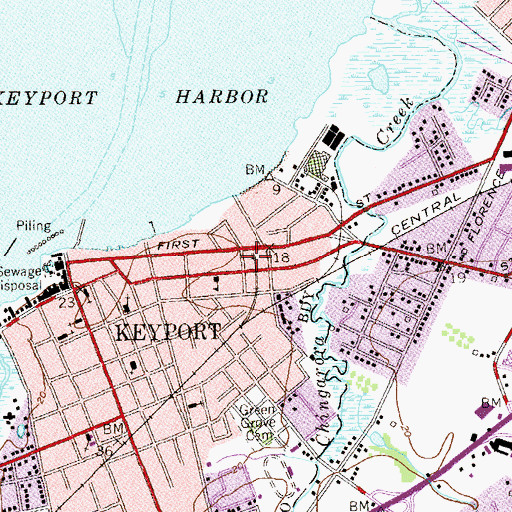 Topographic Map of Keyport Fire Department Station 22 - 3 Fire Patrol, NJ