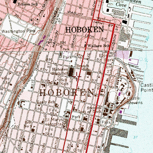Topographic Map of Hoboken Fire Department Rescue Company 1 / Engine Company 4, NJ
