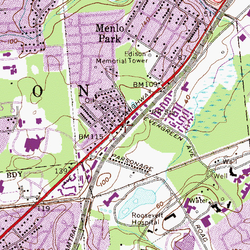Topographic Map of Edison Division of Fire Station 6, NJ
