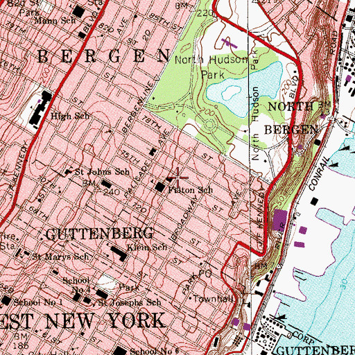 Topographic Map of North Hudson Regional Fire and Rescue Engine 13, NJ