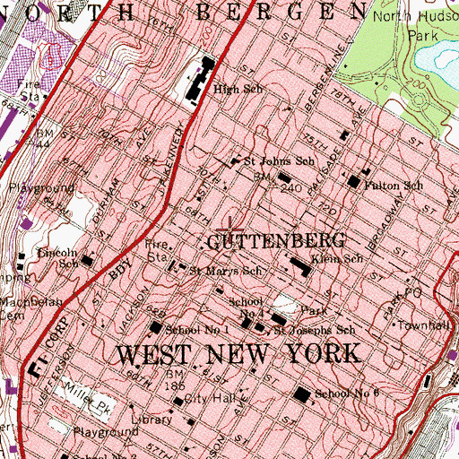 Topographic Map of North Hudson Regional Fire and Rescue Rescue 1, NJ