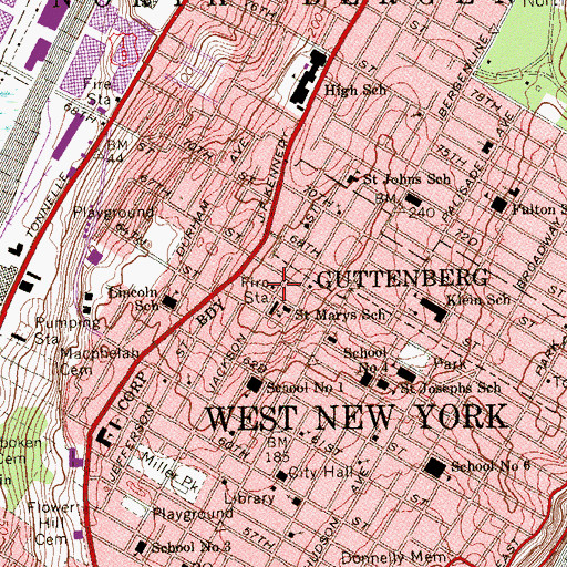 Topographic Map of North Hudson Regional Fire and Rescue Engine 11, NJ