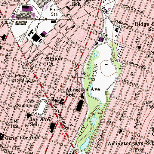 Topographic Map of Newark Fire Department Engine 28, NJ