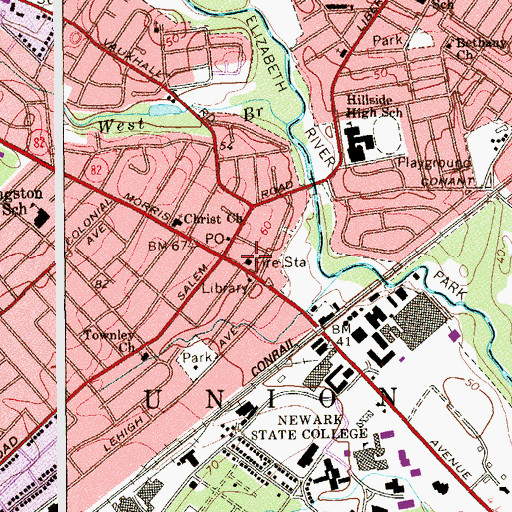 Topographic Map of Township of Union Fire Department Station 3, NJ