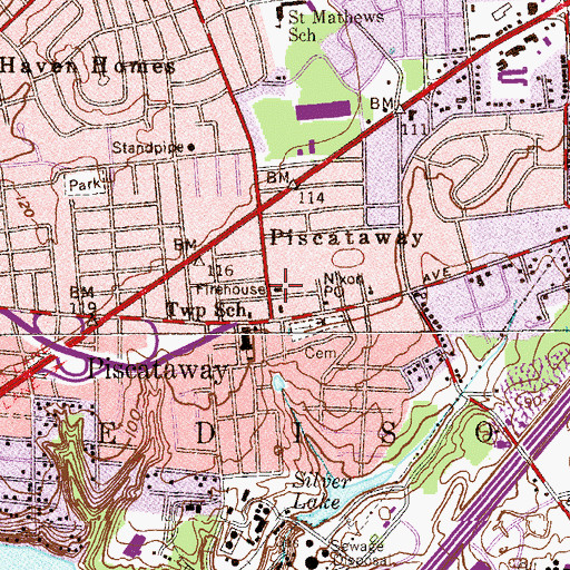 Topographic Map of Edison Division of Fire Raritan Engine Company 1, NJ