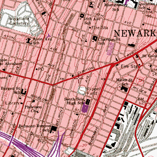 Topographic Map of Newark Fire Department Engine 12, NJ