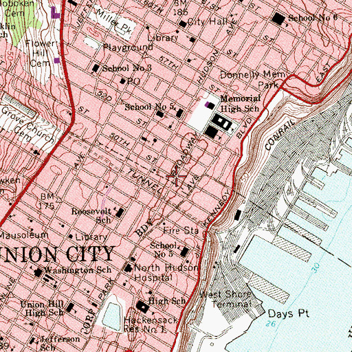 Topographic Map of North Hudson Regional Fire and Rescue Station Squad 1 / Battalion 2, NJ