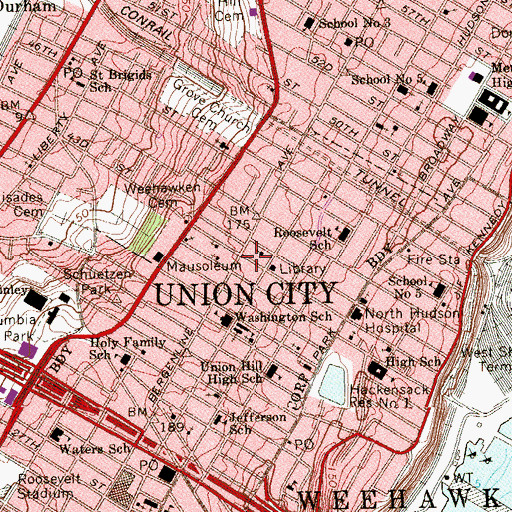 Topographic Map of North Hudson Regional Fire and Rescue Engine 5, NJ