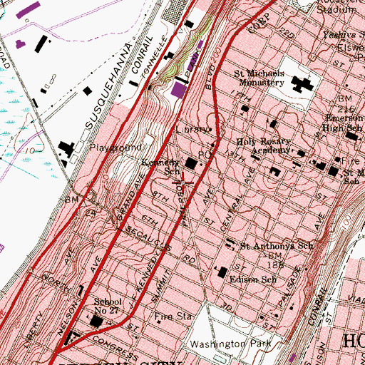 Topographic Map of North Hudson Regional Fire and Rescue Engine Station 1, NJ