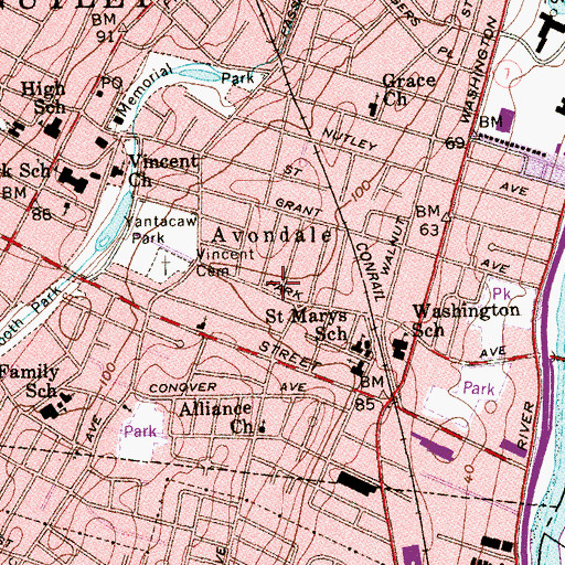 Topographic Map of Nutley Volunteer Fire Department Station 3, NJ