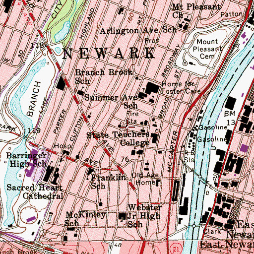 Topographic Map of Newark Fire Department Engine 9, NJ