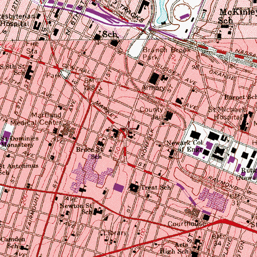 Topographic Map of Newark Fire Department Engine 7, NJ