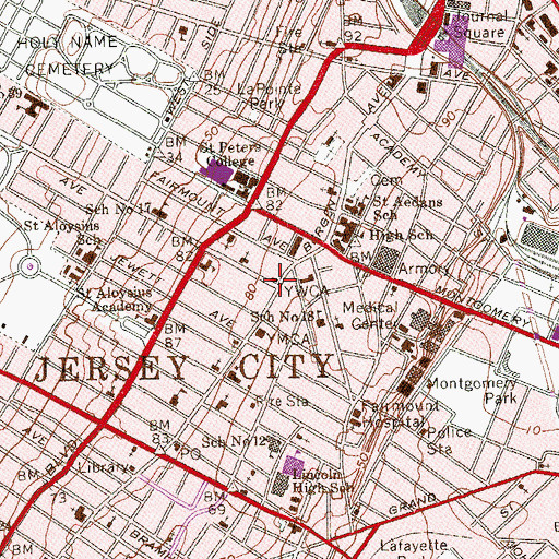 Topographic Map of Jersey City Fire Department Engine 9, NJ