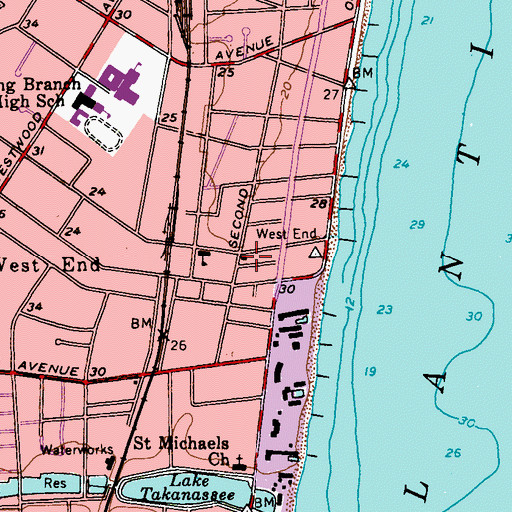 Topographic Map of Long Branch Fire Department Station 25 - 975 West End Engine Company 9 and Water Rescue 88, NJ