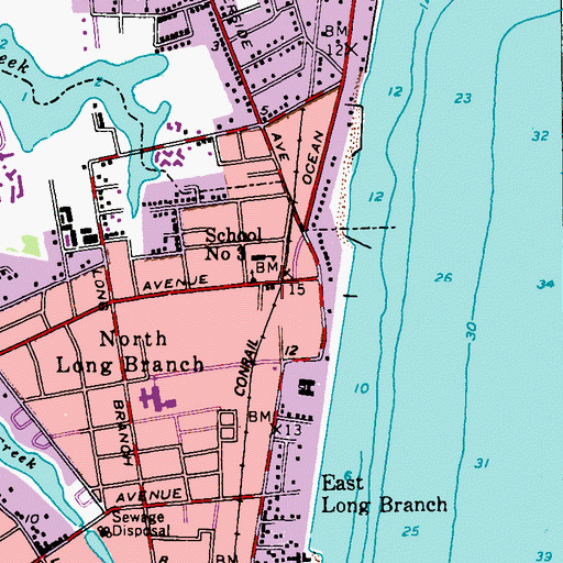Topographic Map of Long Branch Fire Department Station 25 - 7 Oliver Byron Engine Company, NJ