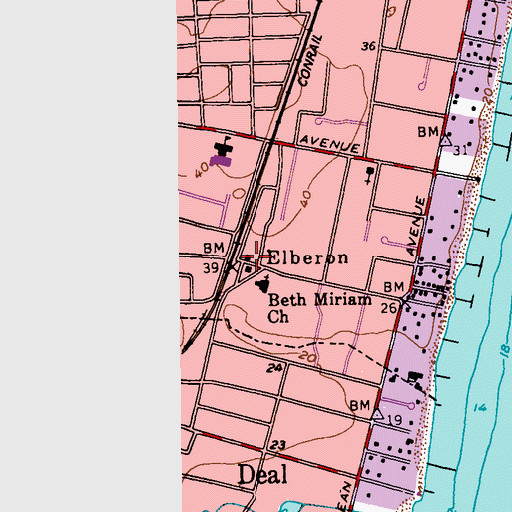 Topographic Map of Long Branch Fire Department Station 25 - 3 - 75 Elberon Engine Company 4, NJ