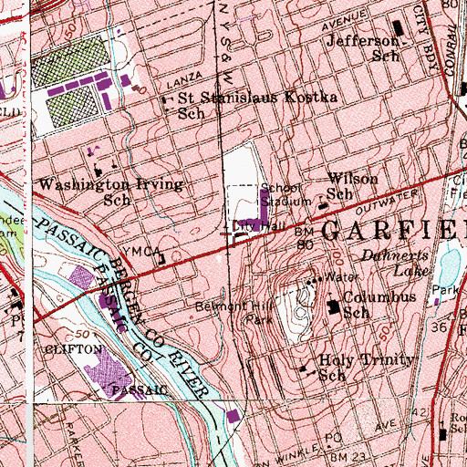 Topographic Map of City of Garfield Fire Department Company 4, NJ