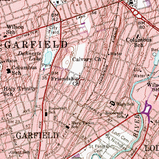 Topographic Map of City of Garfield Fire Department Company 3, NJ