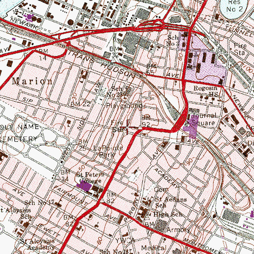 Topographic Map of Jersey Fire Department Engine 15 Ladder 9, NJ