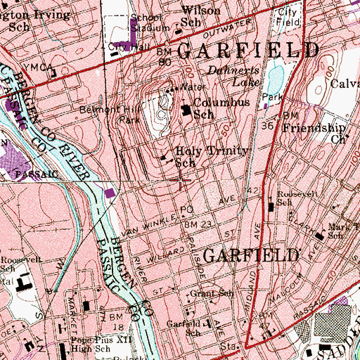 Topographic Map of City of Garfield Fire Department Company 2, NJ