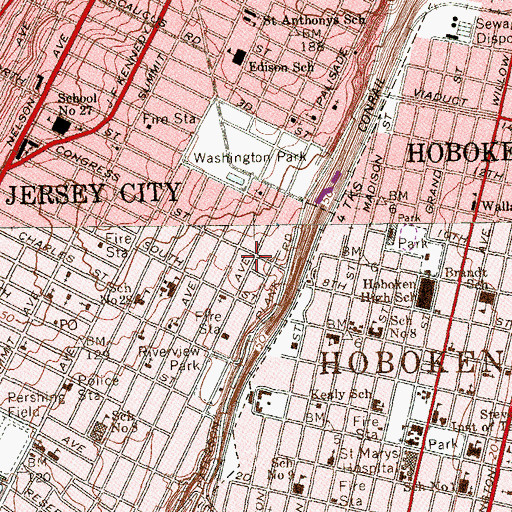 Topographic Map of Jersey City Fire Department, NJ