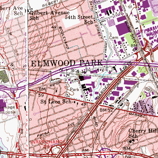 Topographic Map of Elmwood Park Fire Department Station 4, NJ