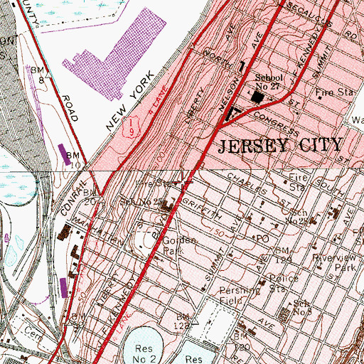 Topographic Map of Jersey City Fire Department Engine 11, NJ