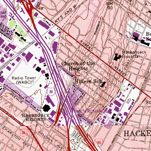 Topographic Map of Hackensack Fire Department Engine Company 2, NJ