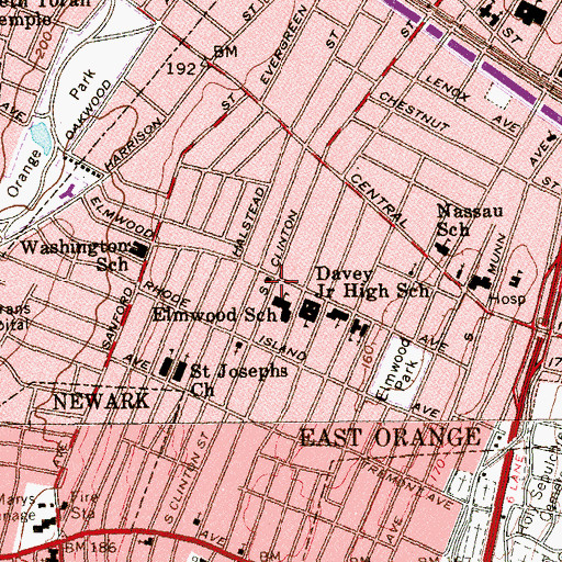 Topographic Map of East Orange Fire Department, NJ