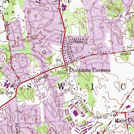 Topographic Map of East Brunswick Independent Fire Company Fire District 2 Dunhams Corner Station, NJ