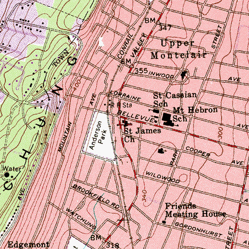 Topographic Map of Montclair Fire Department Station 2, NJ