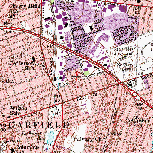 Topographic Map of Saddle Brook Volunteer Fire Department Engine Company 2, NJ