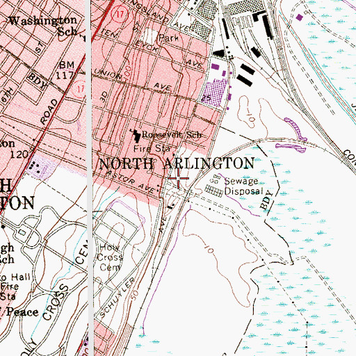 Topographic Map of North Arlington Fire Department Station 2, NJ