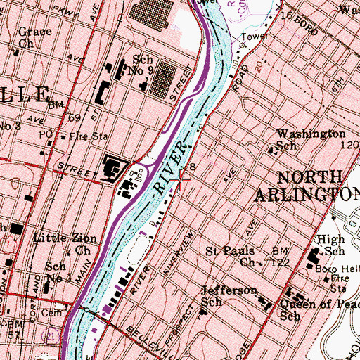 Topographic Map of North Arlington Fire Department Station 1, NJ