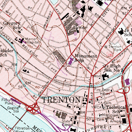 Topographic Map of Trenton Fire and Emergency Services Engine 1 Ladder 1, NJ