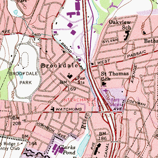 Topographic Map of Bloomfield Fire Department Station 4, NJ
