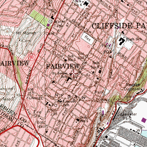 Topographic Map of Fairview Volunteer Fire Department Hose Company 3, NJ