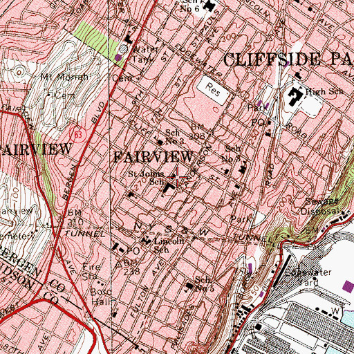 Topographic Map of Fairview Volunteer Fire Department Hook and Ladder Company, NJ