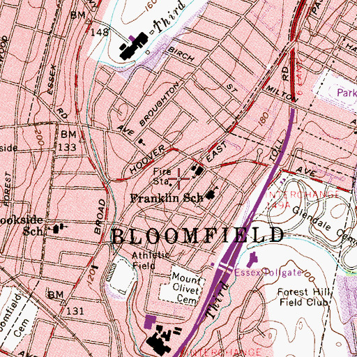 Topographic Map of Bloomfield Fire Department Station 3, NJ