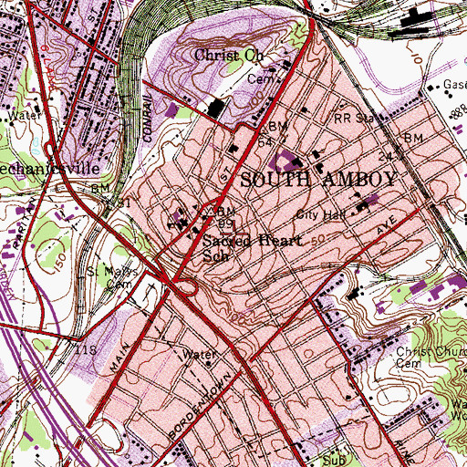 Topographic Map of South Amboy Fire Department Protection Fire Company 1, NJ