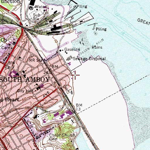 Topographic Map of South Amboy Fire Department Snorkel Fire Company, NJ