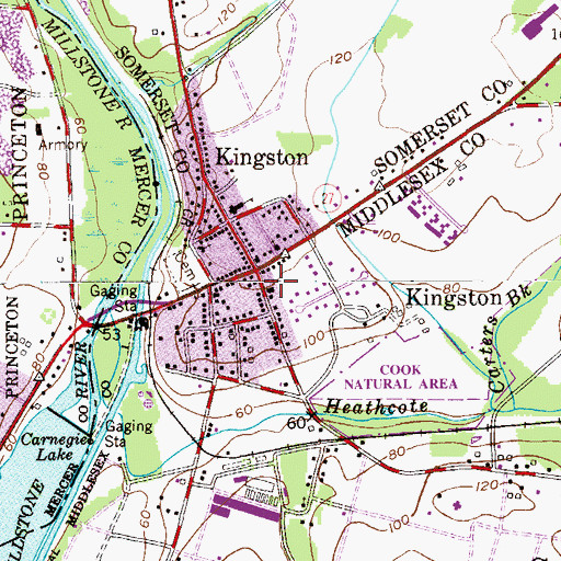 Topographic Map of Kingston Volunteer Fire Company 1, NJ