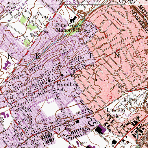 Topographic Map of Franklin Township Fire Department Station 25, NJ
