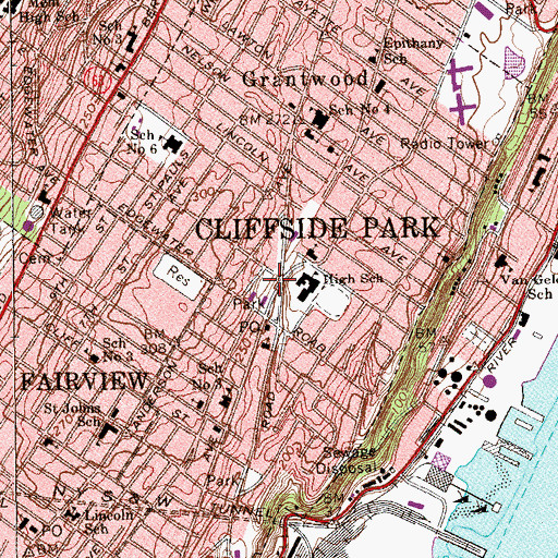 Topographic Map of Cliffside Park Fire Department, NJ